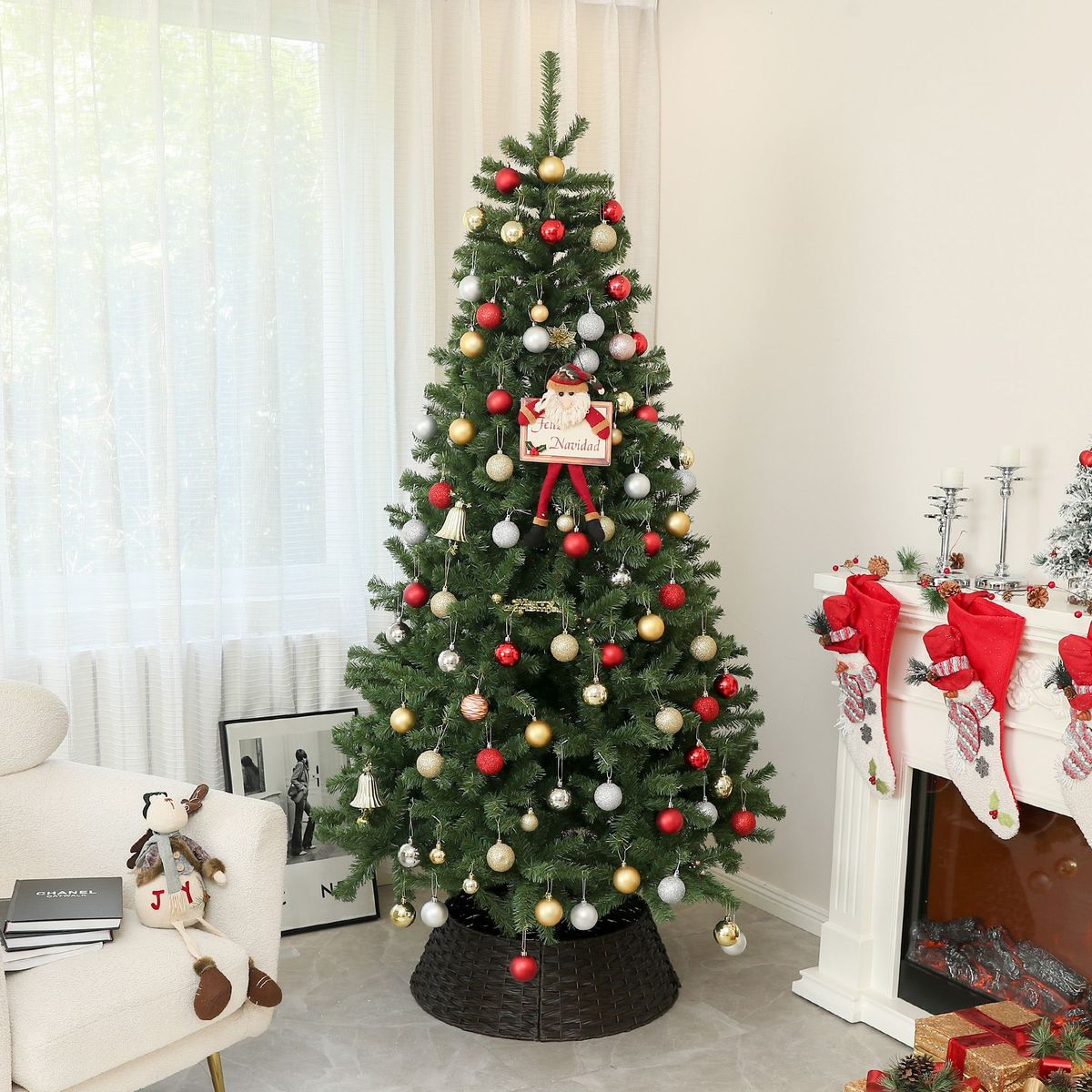 7.5ft Artificial Christmas Tree, Xmas Tree With 1346 Branch Tips, Auto Open, Holiday Décor With Steel Base For Home Office, Green_maomaolike.com