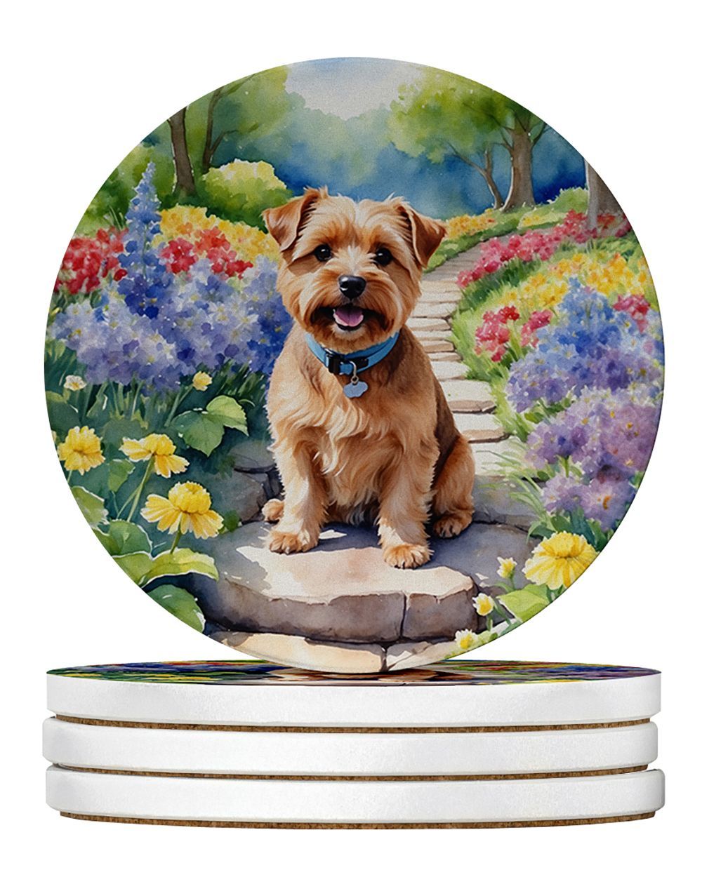 Norfolk Terrier Spring Path Large Sandstone Coasters Pack Of 4 Absorbent Round Coasters Decor Gifts For Men Or Women, 4 In, Multicolor_maomaolike.com