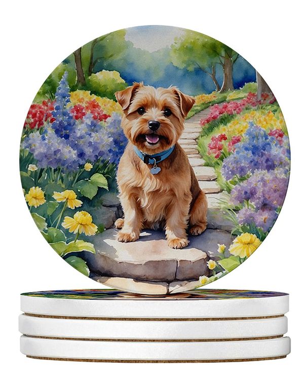 Norfolk Terrier Spring Path Large Sandstone Coasters Pack Of 4 Absorbent Round Coasters Decor Gifts For Men Or Women, 4 In, Multicolor_maomaolike.com