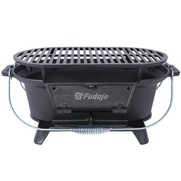 Oval Cast Iron Grill Outdoor, Portable Charcoal Grill And Tabletop Cast Iron Skillet - 100% Cast Iron, Enameled, Durable, Small Charcoal Grill, Camping Stove, Hibachi Grill_maomaolike.com