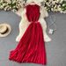Women's Clothing lace top high waist slim pleated chiffon skirt two piece set_maomaolike.com