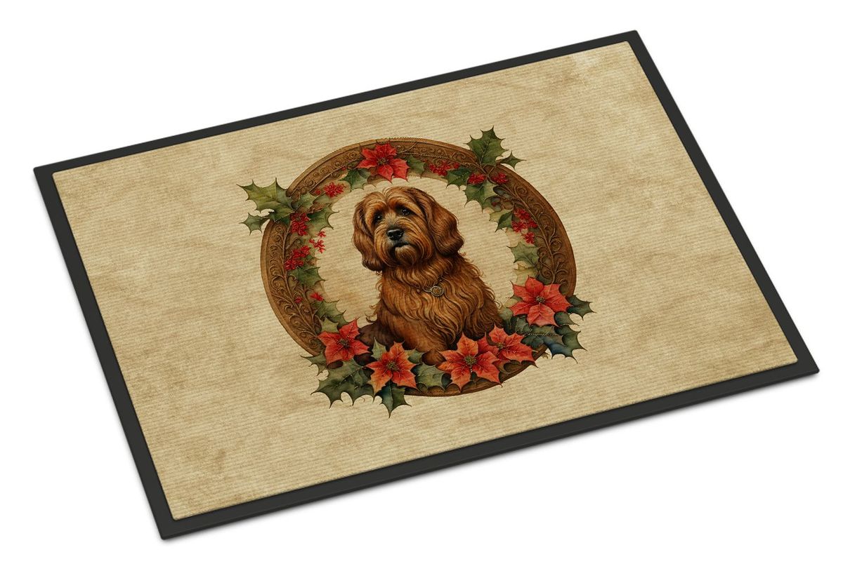 Briard Christmas Flowers Doormat Front Door Mat Indoor Outdoor Rugs For Entryway, Non Slip Washable Low Pile, 24H X 36W_maomaolike.com