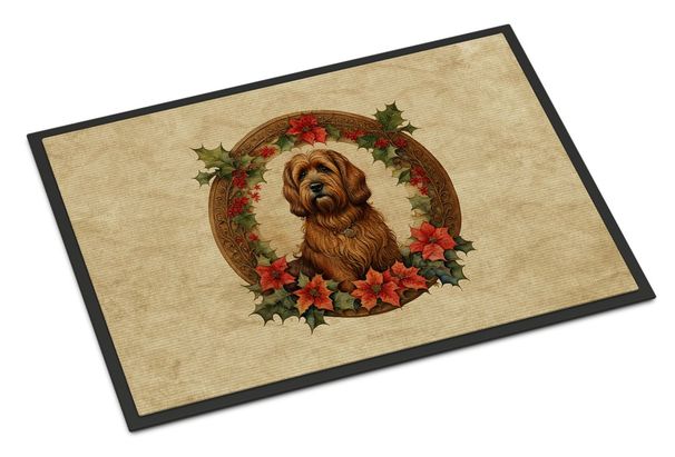 Briard Christmas Flowers Doormat Front Door Mat Indoor Outdoor Rugs For Entryway, Non Slip Washable Low Pile, 24H X 36W_maomaolike.com