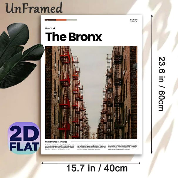 New York The Bronx Urban Architecture Painting Poster, Vintage-toned Brick Building Streetscape Poster, Showcases Iconic Bronx Neighborhood Character_maomaolike.com