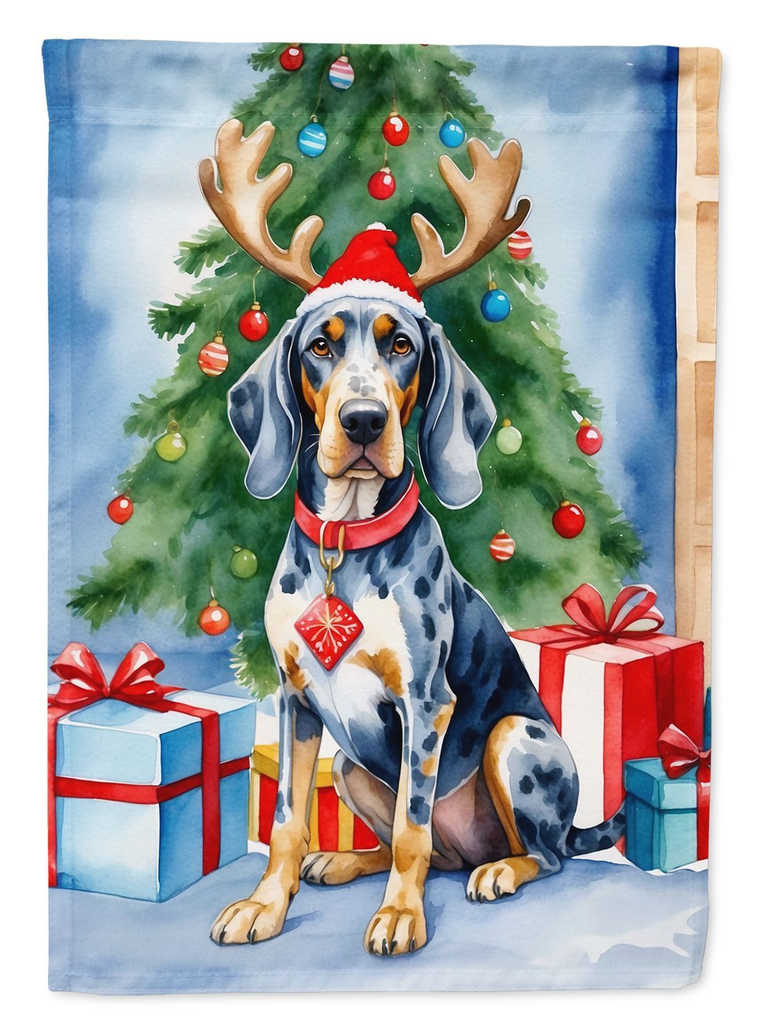 Bluetick Coonhound Christmas Reindeer House Flag Large Porch Sleeve Pole Decorative Outside Yard Banner Artwork Wall Hanging, Polyester, House Size, Multicolor_maomaolike.com