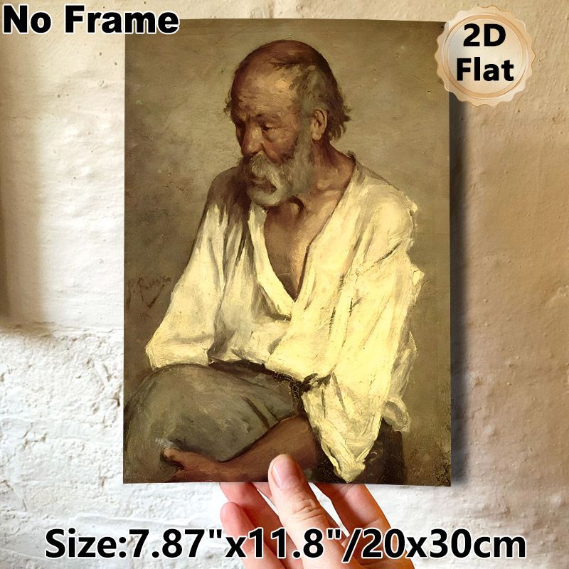 Elderly Man Portrait Painting Poster, Vintage Realistic Contemplative Elderly Man Poster, Detailed Artistic Depiction Ideal For Home Study, Living_maomaolike.com