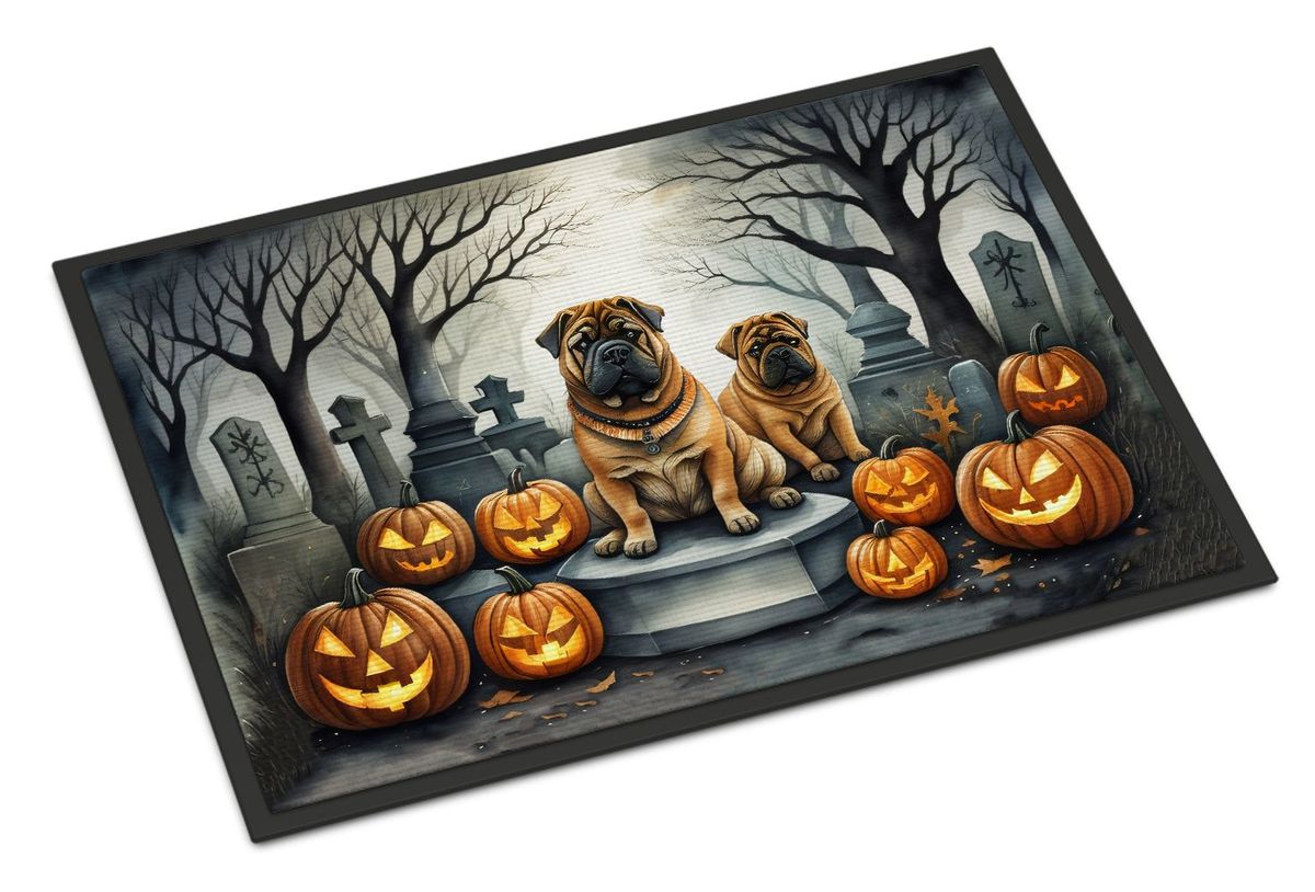 Shar Pei Spooky Halloween Doormat Front Door Mat Indoor Outdoor Rugs For Entryway, Non Slip Washable Low Pile, 24H X 36W_maomaolike.com