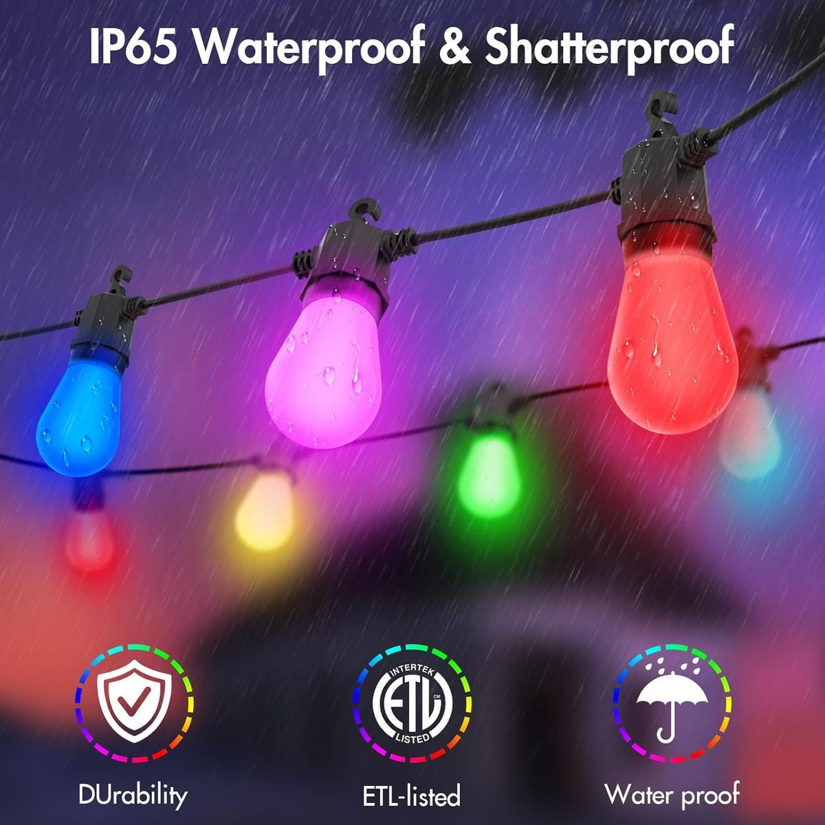 48FTColor Changing Outdoor String Lights , Dimmable String Lights For Outside Waterproof With 16 Shatterproof LED Bulbs, Remote Control Patio Lights For Christmas Halloween Decoration Party Backyard_maomaolike.com
