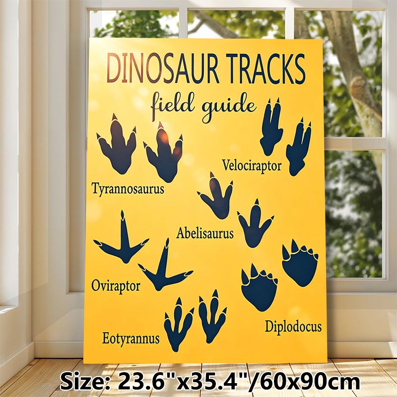 Dinosaur Tracks Painting Poster, Warm Yellow-toned Informative Dinosaur Footprint Field Guide Poster, Educational Design Suitable For Home Study_maomaolike.com
