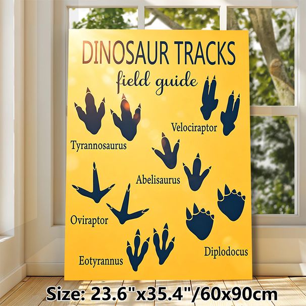 Dinosaur Tracks Painting Poster, Warm Yellow-toned Informative Dinosaur Footprint Field Guide Poster, Educational Design Suitable For Home Study_maomaolike.com