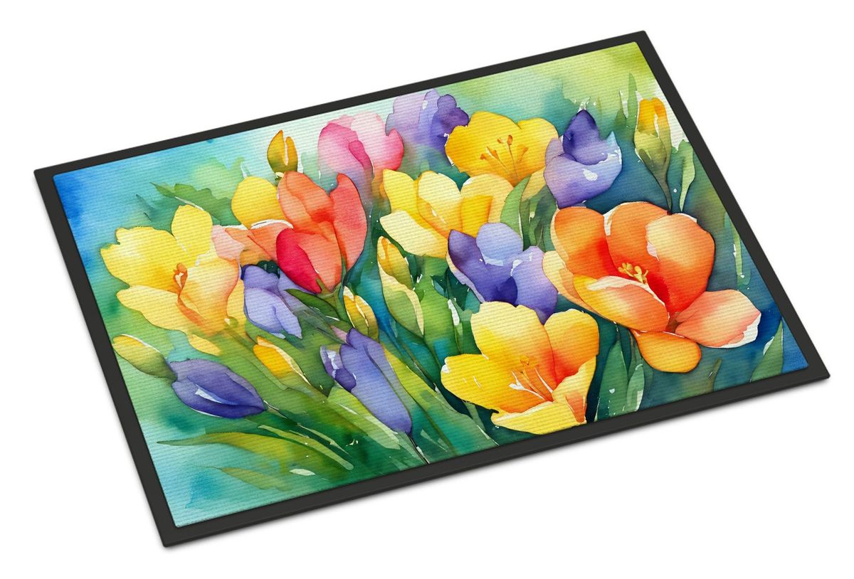 Freesias In Watercolor Doormat Front Door Mat Indoor Outdoor Rugs For Entryway, Non Slip Washable Low Pile, 24H X 36W_maomaolike.com