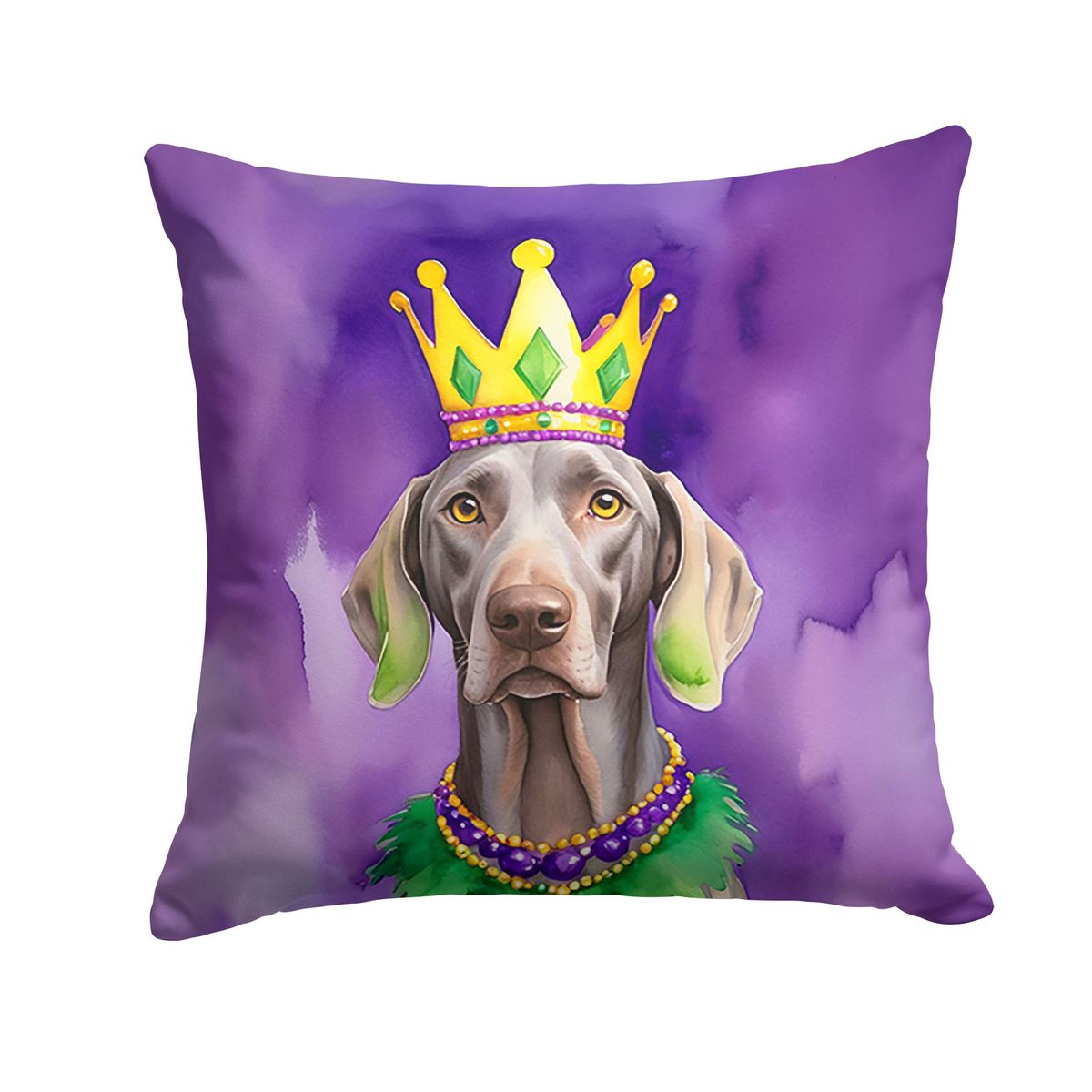 Weimaraner King Of Mardi Gras Throw Pillow Machine Washable, Indoor Outdoor Decorative Pillow For Couch, Bed Or Patio, 18Hx18W_maomaolike.com
