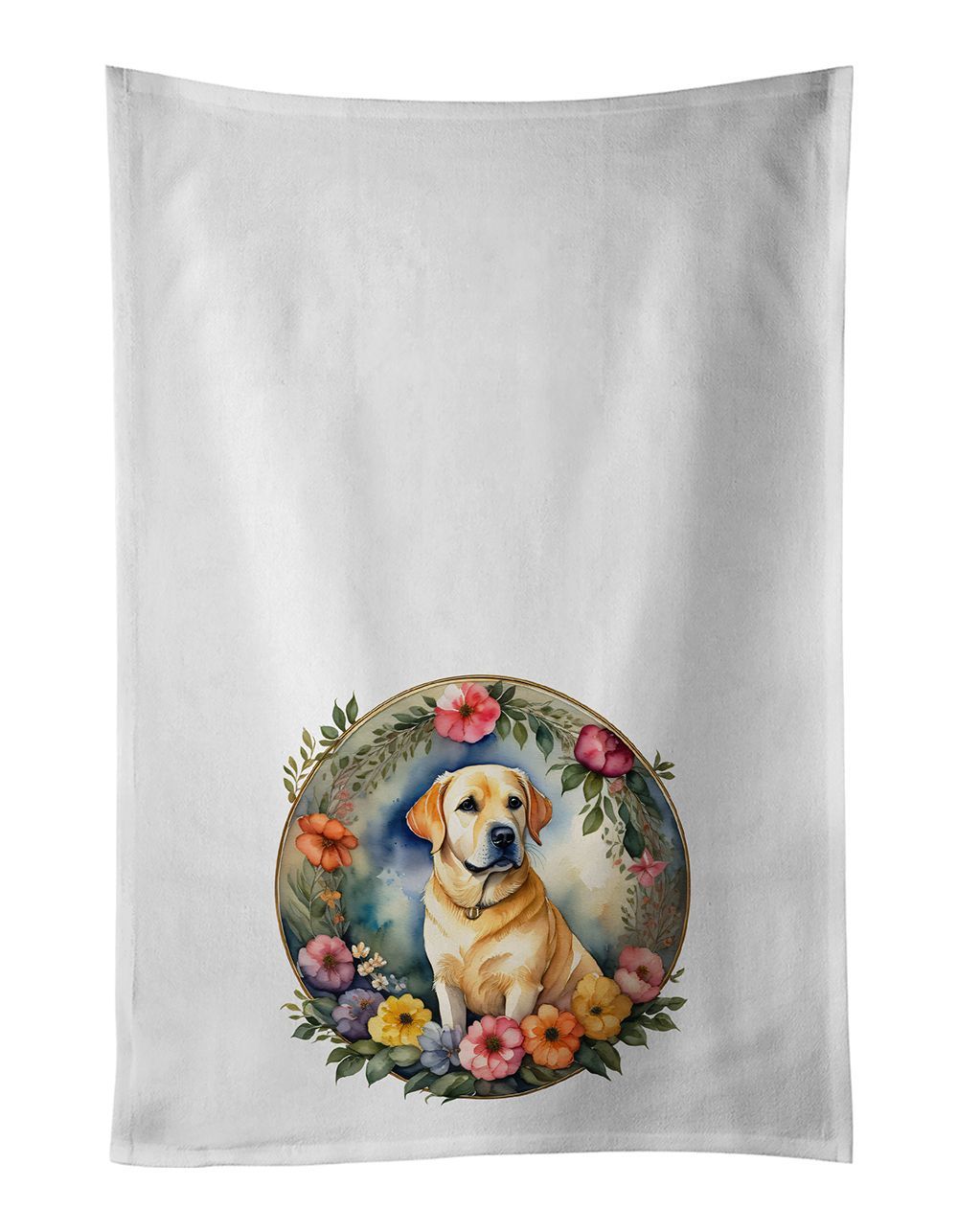 Yellow Labrador Retriever And Flowers Kitchen Towel Set Of 2 White Dish Towels Decorative Bathroom Hand Towel For Hand, Face, Hair, Yoga, Tea, Dishcloth, 19 X 28", White_maomaolike.com
