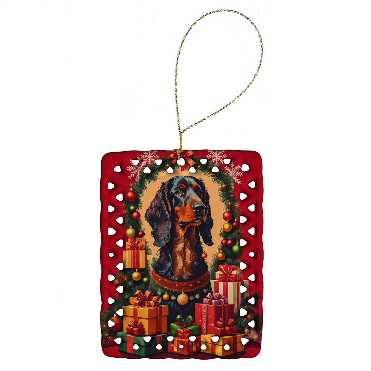 Gordon Setter Holiday Christmas Porcelain Ornament Christmas Tree Hanging Decorations For Home Christmas Holiday, Rectangle, Gift, Multicolor_maomaolike.com