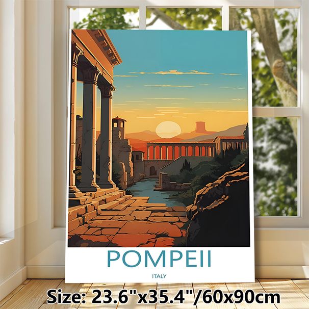 Pompeii Themed Painting Poster, Warm-toned Retro Ancient Ruins Sunset Scene Poster, Vintage Artistic Wall Decor Ideal For Living Room, Study And Home_maomaolike.com