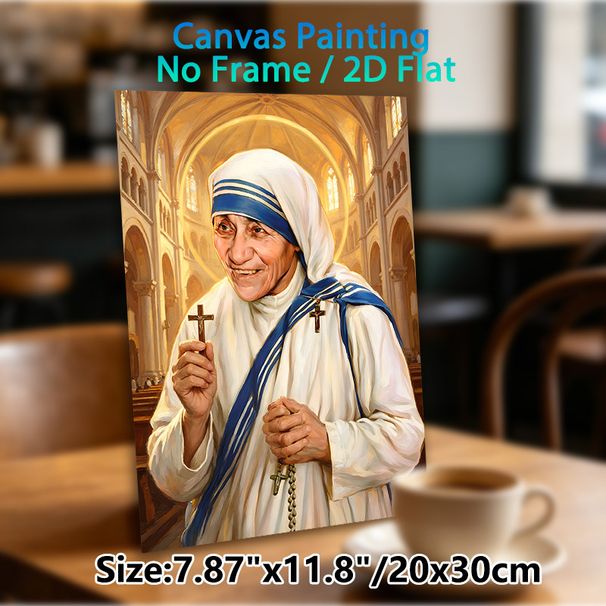 Mother Teresa Themed Painting Poster, Warm-toned Realistic Religious Portrait Poster, Inspirational Spiritual Decor Ideal For Home, Prayer Room And_maomaolike.com