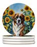 Saint Bernard In Sunflowers Large Sandstone Coasters Pack Of 4 Absorbent Round Coasters Decor Gifts For Men Or Women, 4 In, Multicolor_maomaolike.com