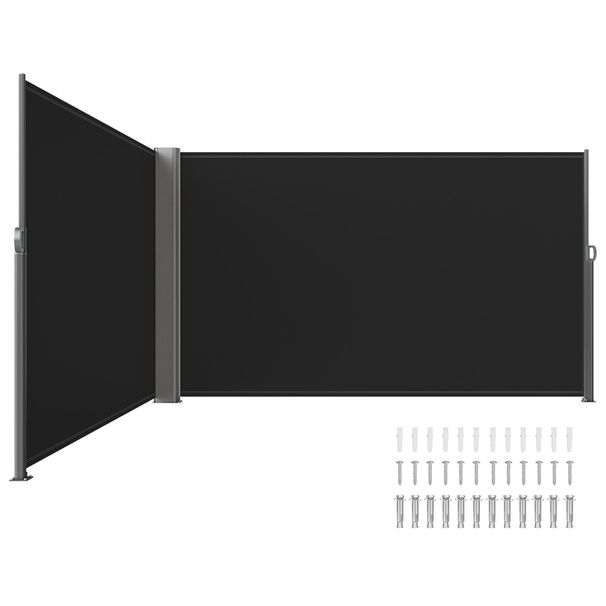 VEVOR Retractable Side Awning 236" X 63",Double Retractable Patio Screen Waterproof, Retractable Room Divider Black For Privacy, Garden, Outdoor, Patio And Terrace_maomaolike.com