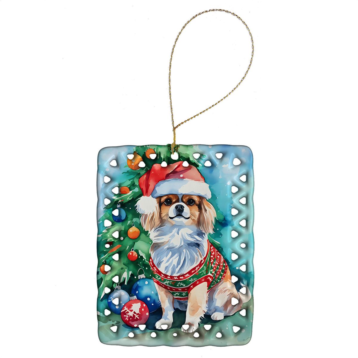 Tibetan Spaniel Christmas Porcelain Ornament Christmas Tree Hanging Decorations For Home Christmas Holiday, Rectangle, Gift, Multicolor_maomaolike.com