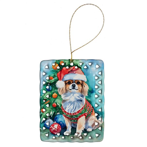 Tibetan Spaniel Christmas Porcelain Ornament Christmas Tree Hanging Decorations For Home Christmas Holiday, Rectangle, Gift, Multicolor_maomaolike.com