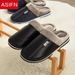 Men's Big Size Winter Slippers Home PU Leather Shoes For Men Indoor Waterproof Fur Cotton Male Bedroom Slipper Flat_maomaolike.com