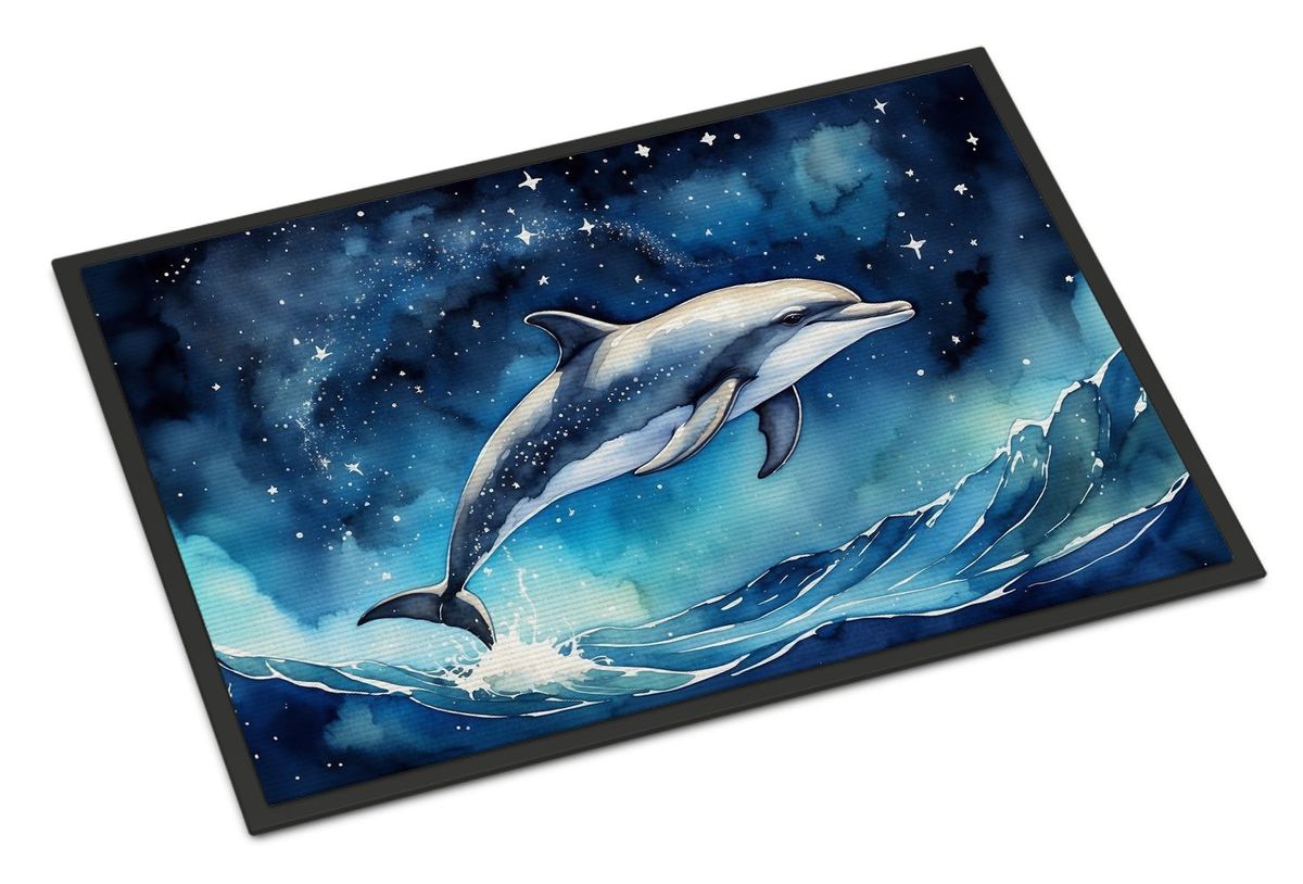 Dolphin In A Starry Sea Doormat Front Door Mat Indoor Outdoor Rugs For Entryway, Non Slip Washable Low Pile, 24H X 36W_maomaolike.com