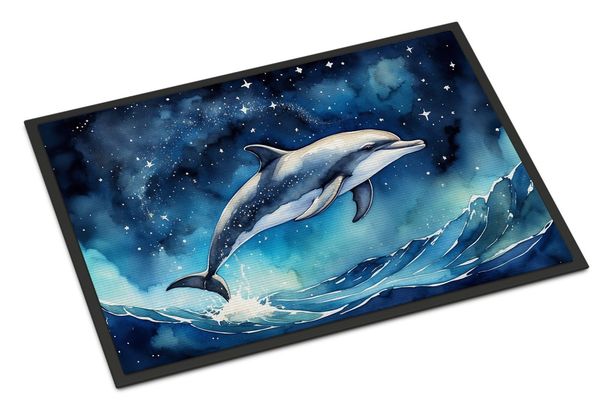 Dolphin In A Starry Sea Doormat Front Door Mat Indoor Outdoor Rugs For Entryway, Non Slip Washable Low Pile, 24H X 36W_maomaolike.com