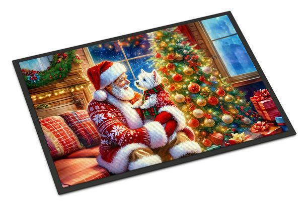 Westie And Santa Claus Doormat Front Door Mat Indoor Outdoor Rugs For Entryway, Non Slip Washable Low Pile, 24H X 36W_maomaolike.com