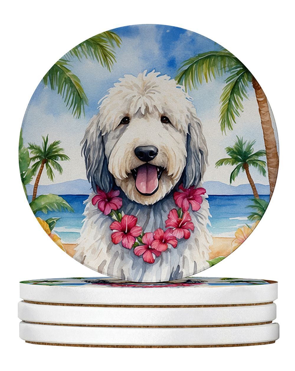 Komondor Luau Large Sandstone Coasters Pack Of 4 Absorbent Round Coasters Decor Gifts For Men Or Women, 4 In, Multicolor_maomaolike.com