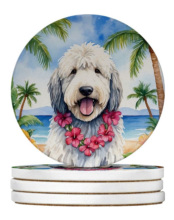 Komondor Luau Large Sandstone Coasters Pack Of 4 Absorbent Round Coasters Decor Gifts For Men Or Women, 4 In, Multicolor_maomaolike.com