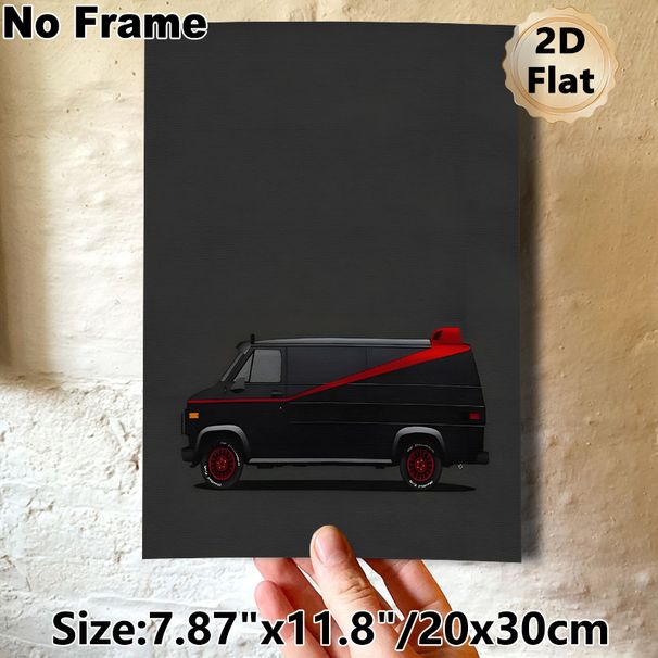 Vintage Van Painting Poster, Sleek Minimalist Graphic Poster, Stylish Retro Vehicle Artwork Featuring Black Van With Red Accents, Ideal For Living_maomaolike.com