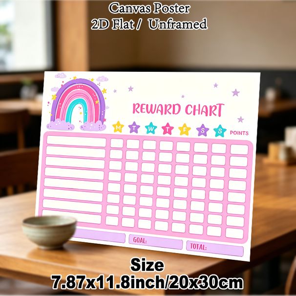 Rainbow Themed Reward Chart Painting Poster, Pastel-colored Cute Cartoon Rainbow Scene Poster, Practical Tool To Track Daily Progress And Rewards_maomaolike.com