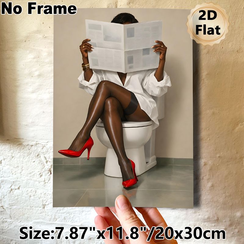 Fashionable Lady Reading Newspaper Painting Poster, Sleek Modern Portrait Poster, Eye-catching Decorative Piece For Bathroom Wall Decor_maomaolike.com