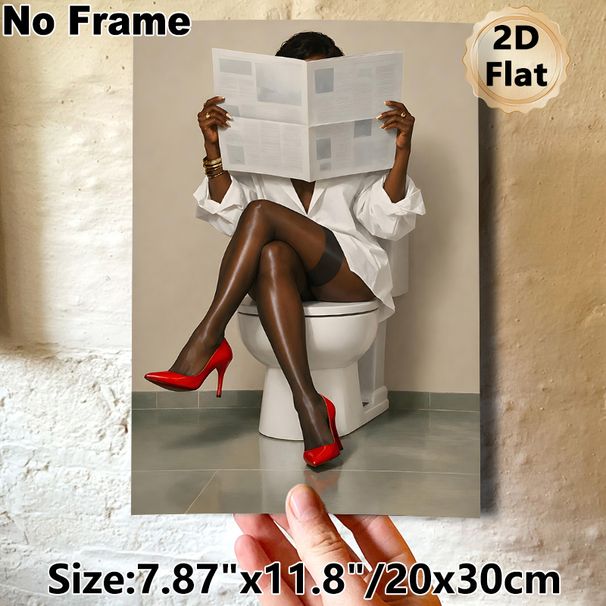 Fashionable Lady Reading Newspaper Painting Poster, Sleek Modern Portrait Poster, Eye-catching Decorative Piece For Bathroom Wall Decor_maomaolike.com
