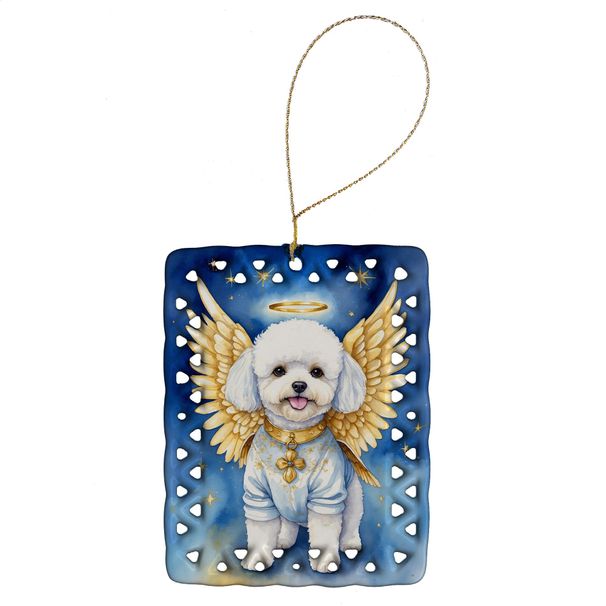 Bichon Frise My Angel Porcelain Ornament Christmas Tree Hanging Decorations For Home Christmas Holiday, Rectangle, Gift, Multicolor_maomaolike.com