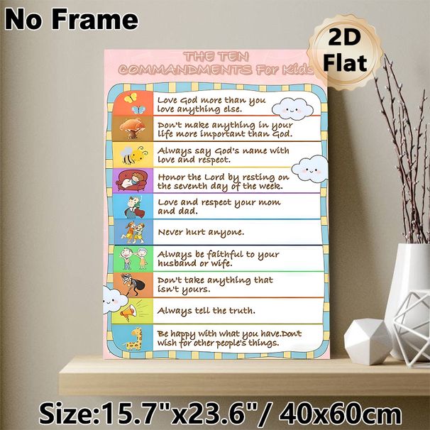 Ten Commandments Themed Painting Poster, Colorful Cartoon Illustrative Poster, Inspirational Moral Guidance Decor Idea For Home, Study Area_maomaolike.com