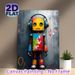 Robot With Headphones Painting Poster, Vibrant Graffiti-style Poster, Colorful Worn Robot With Puzzle-pattern Torso, Unique Artistic Wall Decor For_maomaolike.com