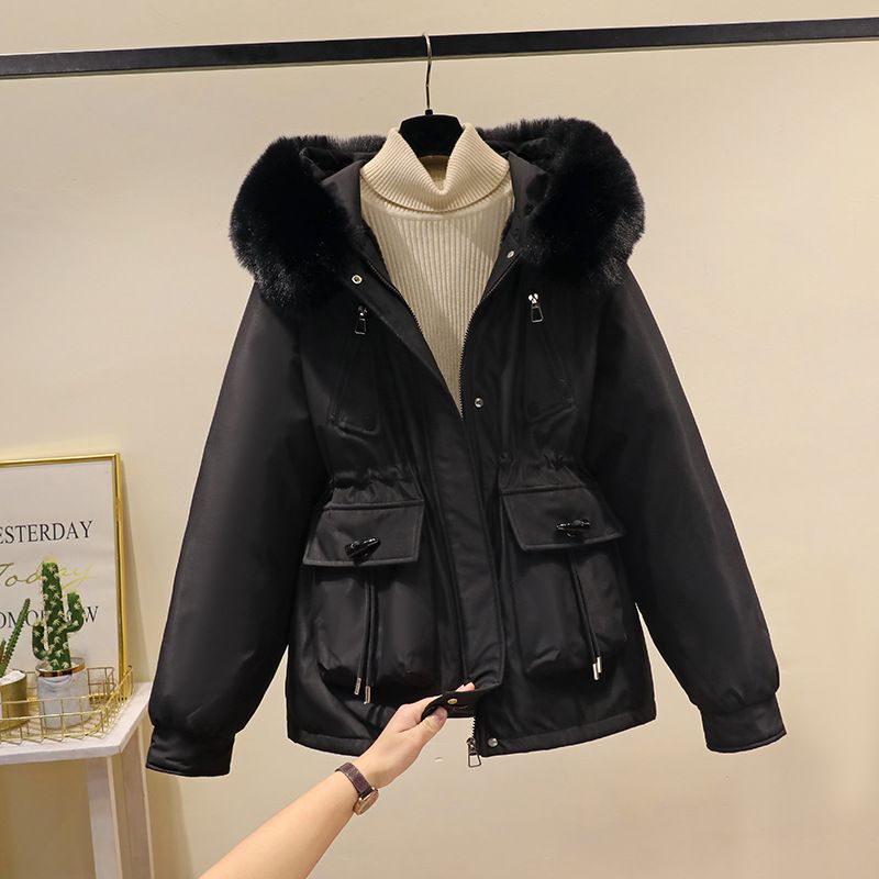 Women's Clothing Horn button parka women's autumn and winter new slim down cotton jacket fashionable plus velvet thick fur coat_maomaolike.com
