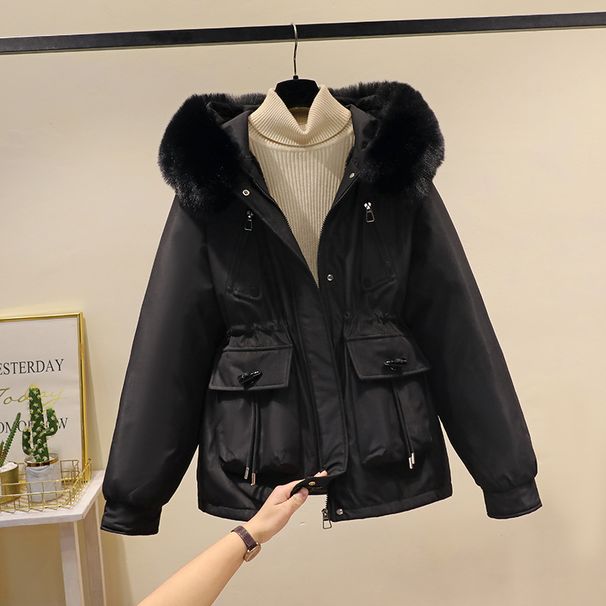 Women's Clothing Horn button parka women's autumn and winter new slim down cotton jacket fashionable plus velvet thick fur coat_maomaolike.com