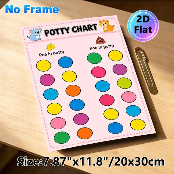 Potty Chart Painting Poster, Cute Cartoon Animal & Colorful Dot Design Poster, Practical Tool To Track Potty Training Progress, Ideal For Bathroom_maomaolike.com
