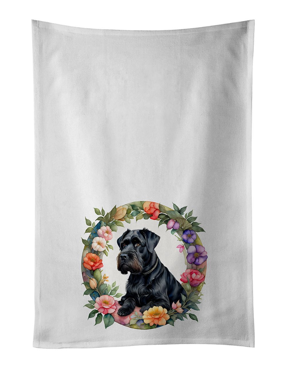 Giant Schnauzer And Flowers Kitchen Towel Set Of 2 White Dish Towels Decorative Bathroom Hand Towel For Hand, Face, Hair, Yoga, Tea, Dishcloth, 19 X 28", White_maomaolike.com