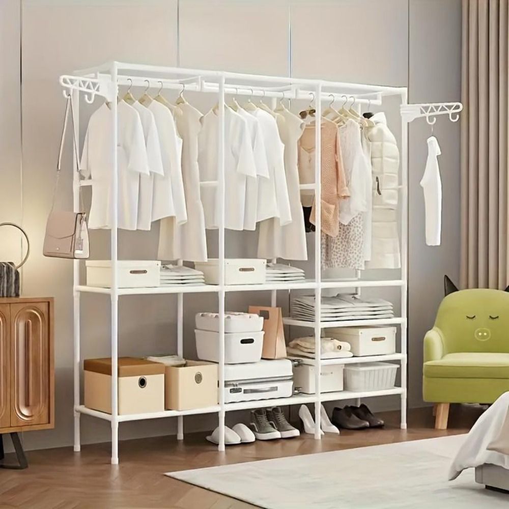 Clothing Racks For Hanging Clothes With ShelvesPortable Closet System Organizer Garment Rackfor Clothes Storage, Metal Free StandingWardrobe Clothes Organizer Clothesstorage, 66*63*14in_maomaolike.com