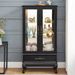 Lighted Curio Cabinet With Glass Doors And Adjustable Shelves 2 Door Wine Cabinet Display Curio Cabinet With LED Lights Light Black Finish And Drawer For Home Decor And Storage_maomaolike.com