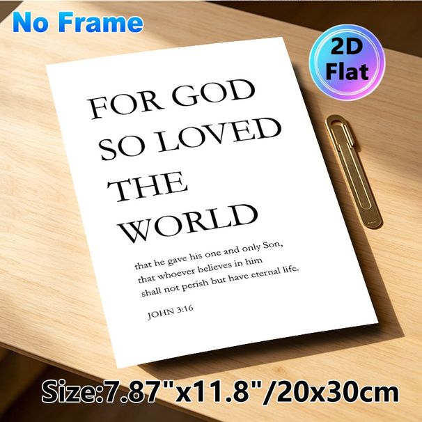 John 3:16 Bible Verse Painting Poster, Minimalist Typographic Text Poster, Inspirational Religious Message Ideal For Home, Living Room And Prayer_maomaolike.com