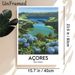 Azores São Miguel Lake & Hydrangea Painting Poster, Lush Scenic Landscape Poster, Serene Natural View Decor Ideal For Home, Living Room And Office_maomaolike.com