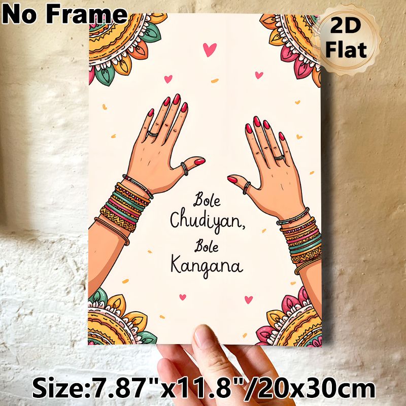 Indian Festive Adorned Hands Painting Poster, Vibrant Ethnic Illustrated Poster, Cultural Decorative Piece With Mandala Accents, Ideal For Living Room_maomaolike.com