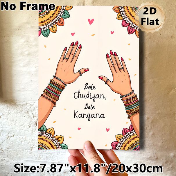 Indian Festive Adorned Hands Painting Poster, Vibrant Ethnic Illustrated Poster, Cultural Decorative Piece With Mandala Accents, Ideal For Living Room_maomaolike.com