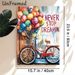 Bicycle With Balloons Themed Painting Poster, Vibrant Watercolor Style Poster, Inspirational "Never Stop Dreaming" Design, Ideal For Living Room_maomaolike.com