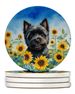 Cairn Terrier In Sunflowers Large Sandstone Coasters Pack Of 4 Absorbent Round Coasters Decor Gifts For Men Or Women, 4 In, Multicolor_maomaolike.com