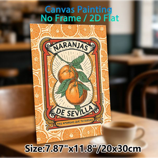 Orange Themed Painting Poster, Vintage Retro Label Style Citrus Poster, Vibrant Nostalgic Orange Branch Design, Ideal For Kitchen And Dining Room_maomaolike.com